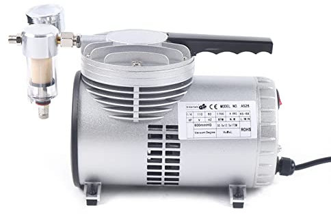Vacuum Pump Small Lab Suction Pump Oil-free Lubrication Air Vacuum Pump Industrial, with Pressure Display Gauge for Food Packaging, Vacuum Packaging And Storage, 1/4HP 1450rpm