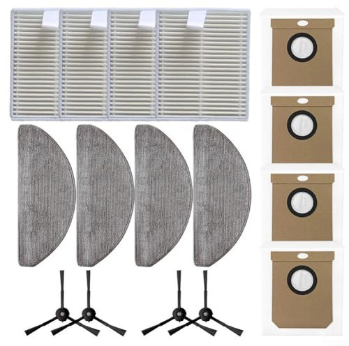 16Pcs Replacement Parts Accessories Fits for Hoover HG4 Hydro-Pro Robot Vacuum Cleaner - Include 4 Hepa Filters, 4 Mop Cloths, 4 Dust Bags, 4 Side Brushes
