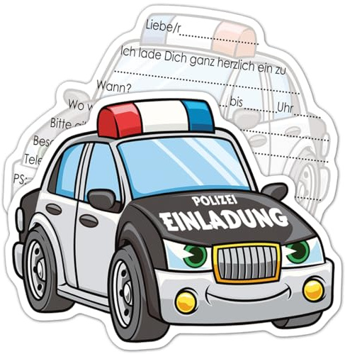 RFBEUTEL Einladungskarten Polizei 12 Stk. Kindergeburtstag Einladung Karte Geburtstag zum Ausfüllen Polizist Geburtstagseinladungen Partyeinladungen für Kinder Junge Mädchen