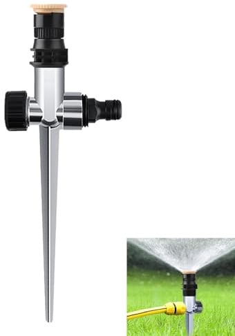 Arroseur Jardin Circulaire à Secteurs 30° à 360° avec Piquet Métal Réglable, Arrosage Manuel Gazon Pelouse Surface Moyenne, Connectable en Série, Jet Orientable, Arroseur Fixe Haute Pression Extérieur