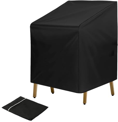 QUIIEOSKIA 1 Stück Gartenstuhl Stuhlüberzug, Schutzhülle Gartenmöbel Winterfest, 210D Oxford Abdeckhaube Winddicht, UV-Beständig für Indoor Outdoor Patio Stapelstühle (Black/64 * 64 * 70/120cm)