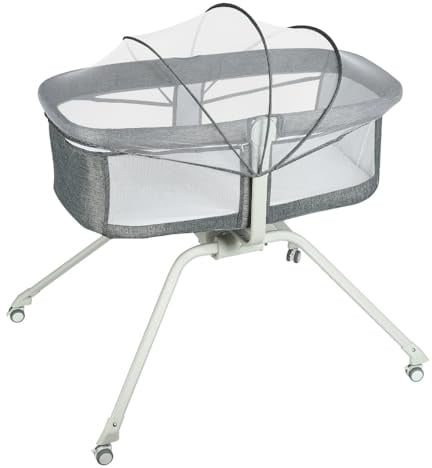 OHMG Beistellbett,Babybett,Babywiege,3 in 1 Babybett Babywiege für Neugeborene,Schaukelbettchen für Zuhause und Unterwegs mit Rädern verstellbare 6 Höhen (Grau(94 * 70 * 80cm))