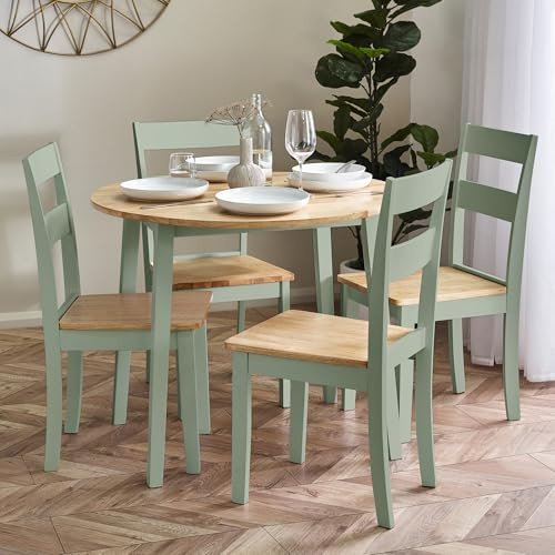 Julian Bowen Linwood Table, Drop Leaf, Green & Oak Effect - H55 x W90cm | Cottage Kitchen Table for Dining Room, 90cm Width, Seats up to 4 People, Sage Green & Oak Effect