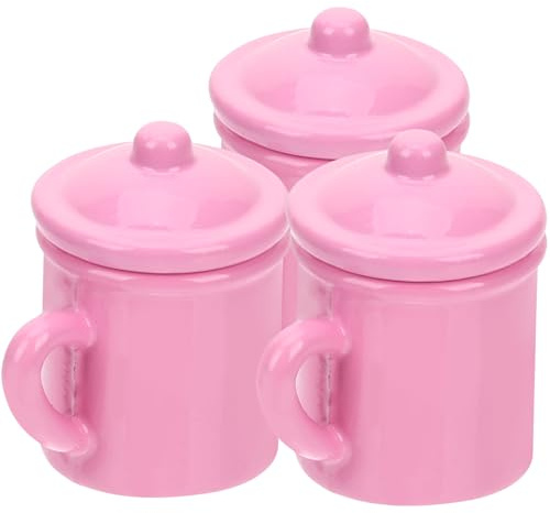 PHENOFICE 3 Stück Maßstab Vintage Puppengeschirr für Miniaturhäuser Wohnraumdekoration Rosa