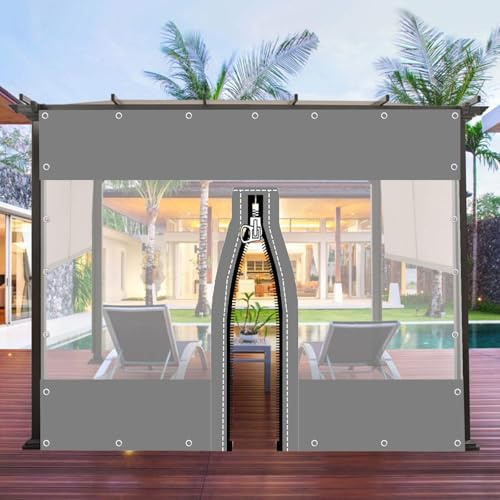 Panneaux Latéraux en Bâche Étanche Transparente Grise Pergola Gazebo Patio,Rideau De Bâche Extérieurs Imperméables Claire en Plastique Pvc Avec Fermeture Éclair,Avec Œillets,W×H-4.6×1m(15.1*3.3ft)