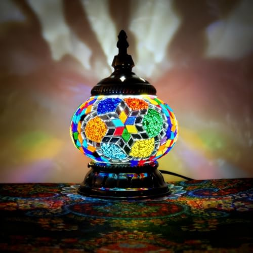 Maimeili Türkische exotische Mosaik Tischlampe mit handgefertigtem marokkanischen Stil Dekoratives Glas Retro Lampe Schatten mit USB Dekorative Schreibtisch Lichter Bett Lichter für Schlafzimmer
