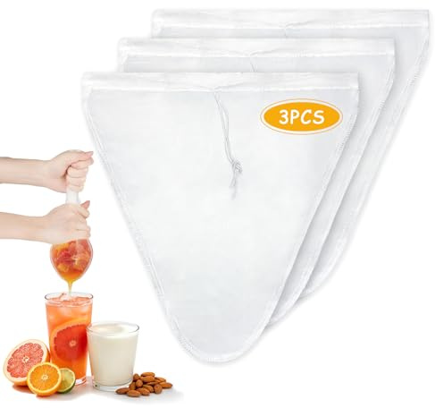 Quelcc 3 stycken filterpåse, muttermjölkspåse, 30 x 28 cm, vitt tygdurk, återanvändbart vegetabiliskt mjölkfilter, filterpåse för grönsaks- och fruktjuice, kaffe, havremjölk, vegetabilisk mjölk
