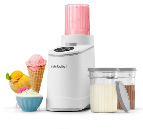 nutribullet Chill – Gelatiera per Gelato, Sorbetto, Smoothie, Frozen Yogurt, Ice Cream, 5 Programmi Automatici, Macchina per Gelato, 3 Contenitori con Coperchio, Ideale per Famiglie, Bianca (NBD0503W)