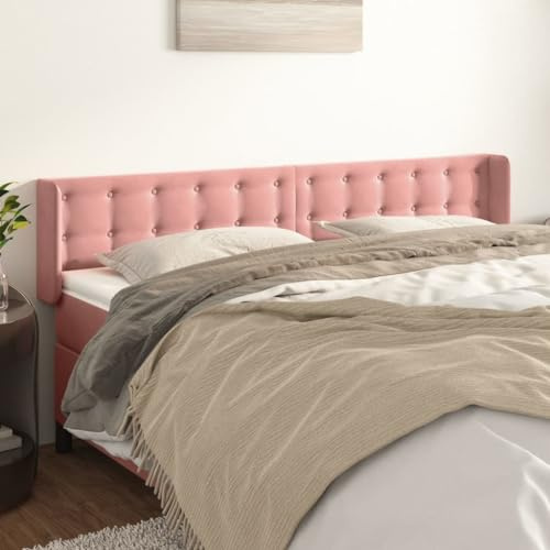 Tonture Tête de lit capitonnée Rose en Velours 203x16x78/88 cm avec Oreilles, Support Ajustable, Design Moderne scandinave pour Chambre Adulte ou Enfant, Confort et décoration élégante