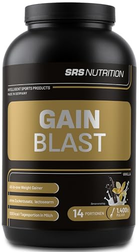 SRS Muscle - Gain Blast XL, 1.400 g, Vanille | Premium All-in-one Weight Gainer | 65:35 Ratio | ausschließlich natives Whey Isolat als Proteinquelle | ohne Aspartam | deutsche Premiumqualität