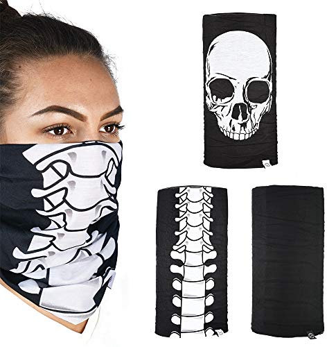 Oxford Comfy Neck Warmers Skeleton Balaclava (Pack of 3) - Black/White/Grey, One Size
