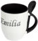 digital print Namenstasse Emilia - Löffel-Tasse mit Namens-Motiv Chrom-Schriftzug - Becher, Kaffeetasse, Kaffeebecher, Mug - Schwarz