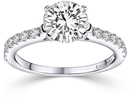 Verlobungsring Ring Damen Silber 925 von AMOONIC Zirkonia Stein mit GRAVUR & ETUI-BOX Silberring Frau Verlobungsringe Damenring rhodiniert Echt Schmuck Antragsring AM289 SS925ZIFAZIFA54