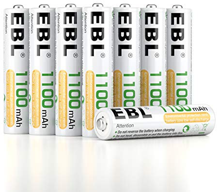 EBL 8PCS Piles Rechargeables AAA 1100mAh 1,2V Ni-MH, Haute Capacité Réelle Batteries Rechargeables, avec Boîte de Stockage de Piles