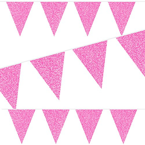 unbekannt 6m Wimpelkette * Sparkling Magenta-PINK * als Deko zum Geburtstag oder Party // in metallischen Glitzer // Girlande Flag Banner