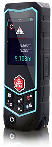 PerfectPrime RF0100R2B, Laser Distance Range Finder Meter Measuring, Electronic level 328ft, Laser Line/Wheel/Pythagorean/Volume/Area calculation, Color screen, Backlight/IP65, BT 4.0/voice record