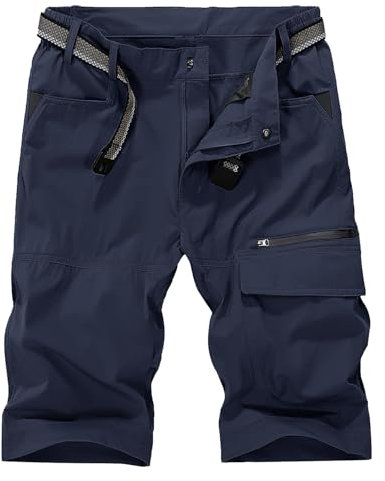 KEFITEVD Mens Outdoor Cargo Shorts Lightweight Summer Walking Short Quick Dry Workwear with Elasticated Waist,Navy Blue,36
