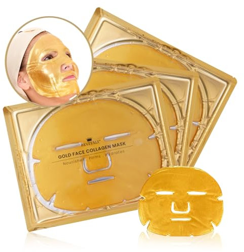 Revitale 24K Gold Face Mask (3 Pack) - Hydrating & Nourishing Sheet with Collagen and Natural Extracts for Radiant, Moisturised Skin