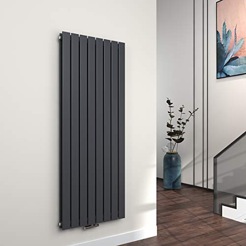 EMKE Vertikal Heizkörper 1600x620mm, Heizkörper Flach Paneelheizkörper Doppellagig Flachheizkörper Mittelanschluss Heizung Anthrazit 1988W