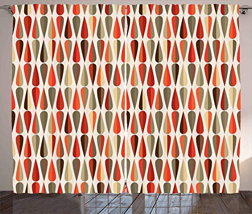 ABAKUHAUS Geometrisch Rustikaler Vorhang, 70er Jahre Retro-Stil, Wohnzimmer Universalband Gardinen mit Schlaufen und Haken, 280 x 245 cm, Mehrfarbig Orange