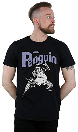 DC Comics Men's Penguin Mono Action Pose T-Shirt Black X-Large