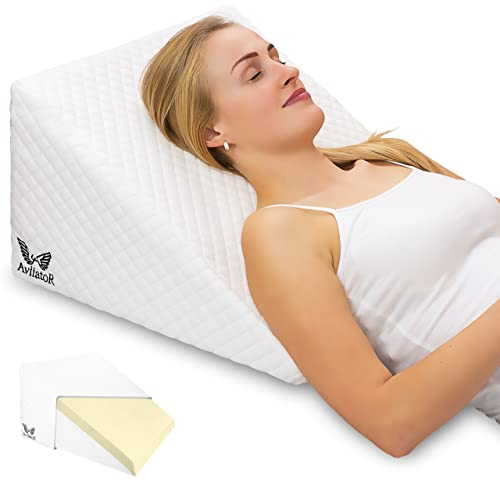 AviiatoR® Orthopaedic Bed Wedge Support Pillow Memory Foam - For Acid Reflux, GERD, Reduce Back Pain, Snoring And Breathing Problems - Great For Sleeping, Reading, Rest Elevation -Washable Cover