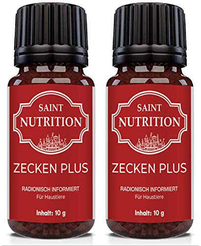 Saint Nutrition® Zecken Plus Globuli für Hunde & Katzen - zum entfernen das Mittel gegen Befall, 10g (2 Stück)
