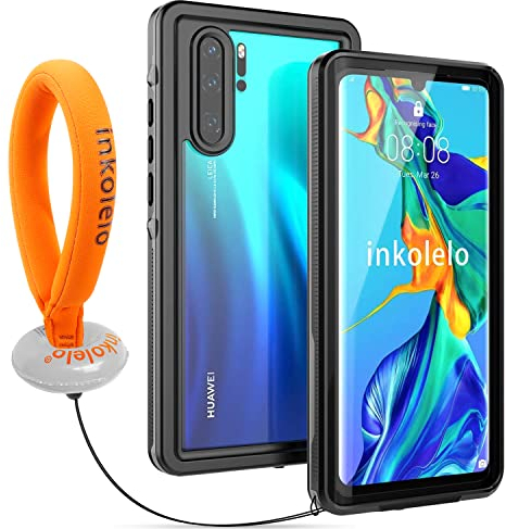 inkolelo Funda Huawei P30 Pro Impermeable con Correa Flotante IP68 Waterproof 360 Grados Antigolpes Integral Pantalla/Camara Protector Carcasa Estanca Antipolvo (Negro/Naranja)