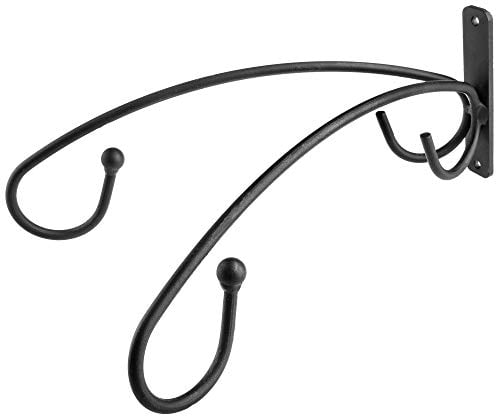 KADAX Blumenhaken, doppelter Wandhaken für Blumenampel, Hängekörbe, Blumentopf, Laterne, Balkon, Garten, Pflanzenhalterung aus Stahl, Blumenampelhaken, Wandhalterung, schwarz