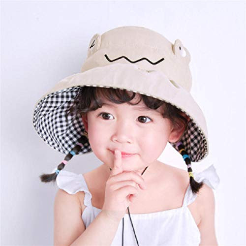 Wasserdichte Faltbare Sonnenschutzkappen,Kinderhut Sommer Sonnenschutz dünnes Mädchen Sonnenhut leerer Zylinder Baby Sonnenhut Prinzessin große Traufe Strandhut neu-Frosch (beige)_3-7 Jahre alt (47-5