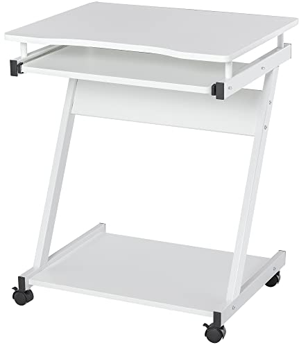 HOMCOM Movable Computer Desk with 4 Moving Wheels Sliding Keyboard Tray Home Office Workstation White