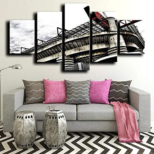 YOPLLL Quadro su Tela Arte della Parete Pittura su Tela Sala da Letto Soggiorno Decorazioni per La Casa Immagine Astratto Moderno 5 Pezzi Stadio San Siro(Senza Telaio)