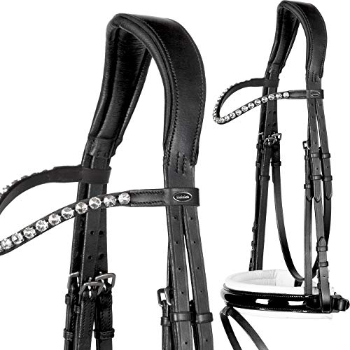 Heinick-Reitsport Trense anatomisch Motion Schwarz Weiß Lack breites RH ~ Glow-Silver ~ Warmblut