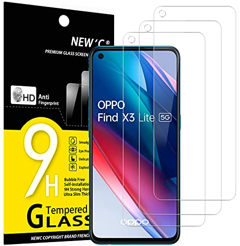 NEW'C 3 Piezas, Protector Pantalla para OPPO Find X3 Lite, Cristal templado Antiarañazos, Antihuellas, Sin Burbujas, Dureza 9H, 0.33 mm Ultra Transparente, Ultra Resistente