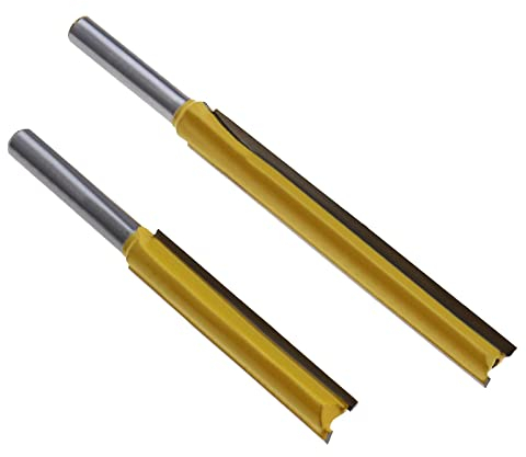 EMSea 2 Piezas de 1/4 '' vástago Extra Largo Recto Router bits Doble Flauta Recta ranurado Cortador de Corte Herramientas de fresado para carpintería con Profundidad de Corte de 2 Pulgadas