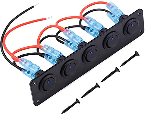 GIDREN Pannello Interruttori a 5 Gang Pulsanti Impermeabile Interruttori a Levetta LED Rocker 12V / 24V per Auto, Barca e Marina (BLUE)