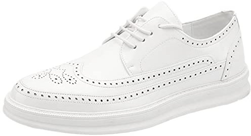 ANUFER Uomini Piattaforma Brogue Scarpe da Sera Pelle in Microfibra Allacciare Scarpe da Ginnastica Bianca SN070407 EU44
