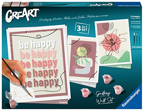 Ravensburger CreArt 23552-3-in-1 Bilderwand-Set Abstrakte Formen - Malen nach Zahlen Erwachsene, DIY Malset mit Pinsel und Acrylfarben, Geschenk für Frauen und Männer