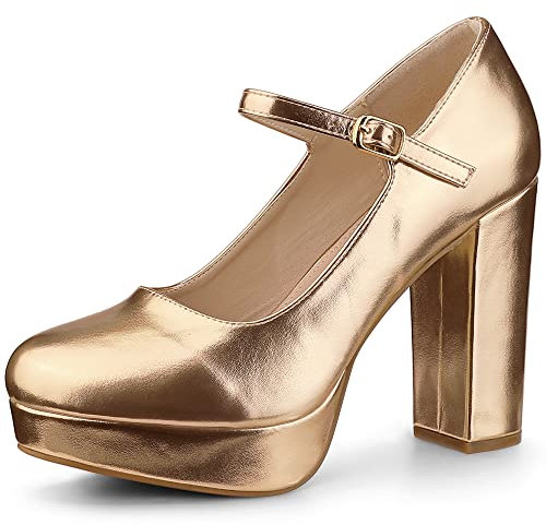 Perphy Platform Mary Janes Chunky Heels Pumps for Women Rose Gold 9 UK/Label Size 11 US