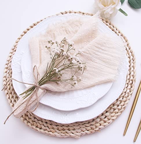 Stoffservietten mit Fransen, Gaze-Servietten, 6er-Set, 100 % natürliche, weiche Baumwolle, waschbare Servietten, ideal für Hochzeiten, dekorativ, Familie den täglichen Gebrauch (6 Stück, beige)
