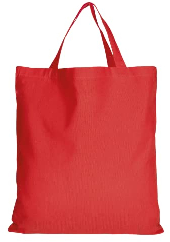 TEXXILLA 5er | 15er | 50er Pack Baumwolltasche - 28 Farben | mit Zwei kurzen Henkeln | 38x42cm | Jutebeutel | Einkaufstasche | unbedruckt, Farbe:rot, Menge:5 Stück