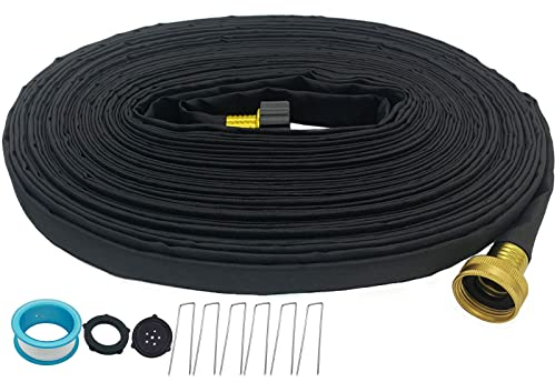 Gnimihz Flacher Tropfschlauch mit 3 Heftklammern im Querformat, 2023, Tropfschlauch mit robusten Metallanschlüssen, doppellagiges Design, flexible PVC-Auskleidung, Rasen, Pflanzen