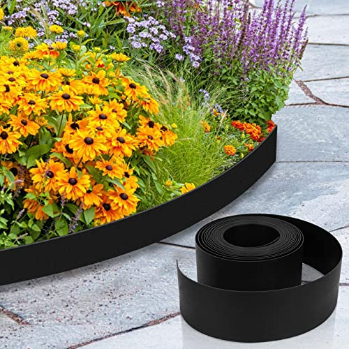 Vigevee Rasenkante Kunststoff Mähkante, Einfache Handhabung Rolle Beetumrandungen für Wege, Begrenzungen, Kieswege, Blumenbeet Umrandung unsichtbar(Länge 10m - Höhe 10cm, Schwarz), M7297-STAR1x
