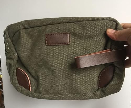 PURRL Männer Reise Kulturbeutel Casual Vintage Canvas Leder Kosmetik Make-up Organizer Rasieren Dopp Case Kit Make-up Tasche (Color : Army Green)