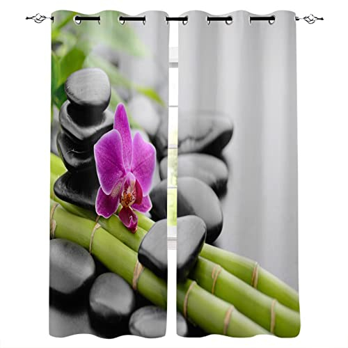 SJSXWQN Gardinen Lila Orchidee Vorhänge mit Ösen Vorhang Blickdicht Thermo Verdunklungsvorhänge Schiebegardinen für Schlafzimmer Wohnzimmer H 138 x B 117 cm 2er Set