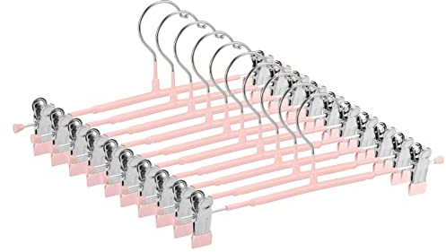 GUANJUNE Sottili Appendini per Pantaloni, Antiscivolo per Pantaloni con Clip Regolabili, Appendini Salvaspazio per Vestiti, Gonne, Jeans, Cappotti (Rosa, 10)