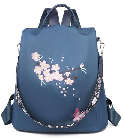 Rucksack Damen Wasserdichte Anti Diebstahl Schulrucksack Umhängetasche, Mode Cityrucksack Tagesrucksack für Schule Reisen Arbeit Einkauf (Schmetterling Blau)