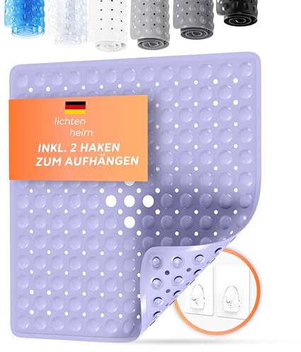 LICHTENHEIM Tappetino da doccia antiscivolo Sensitiv 53 x 53 cm, con 2 ganci, tappetino antiscivolo per vasca da bagno, senza BPA, resistente alla muffa e lavabile (lilla)