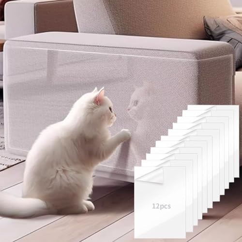Protezione Graffi Gatto, 12 Pezzi Proteggi Divano Gatti Graffi, 43x30cm Adesivo Antigraffi per Gatti, PAutoadesive Trasparente rotezione graffi divano, per Sedie Porta Pareti e Mobili