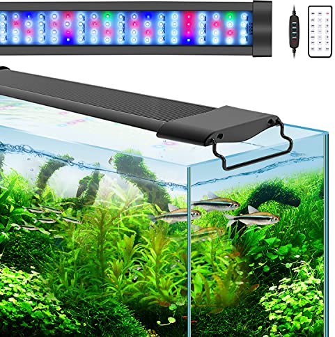 Lominie 57 W Aquarienbeleuchtung, 88-115 cm Aquarium LED Beleuchtung, Vollspektrum Aquarium Pflanzen licht mit Timer für Algen und Fisch Aquarien, IP67 wasserdicht (G50, Süßwasser/36-46 Zoll)